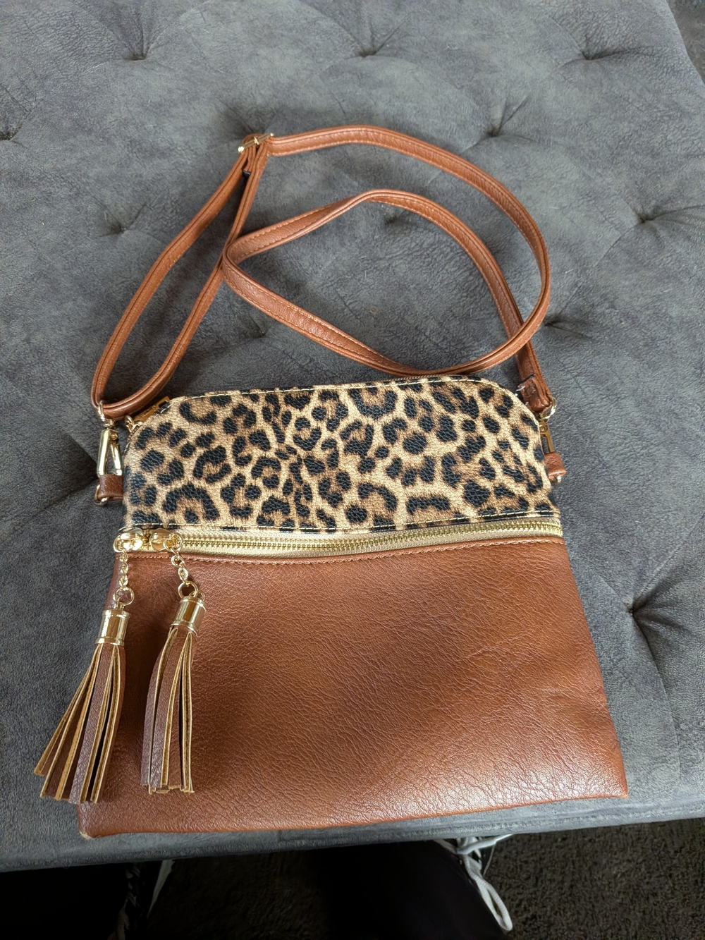 Jen &CO Leopard Accent Brown Colorblock Crossbody Bag